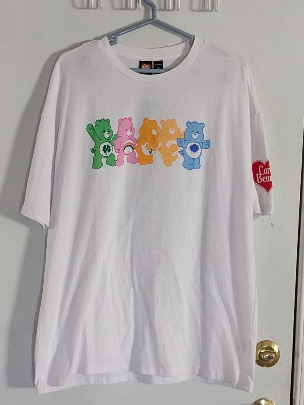 ROMWE White Care Bears Graphic Tee with Rainbow Accent XL